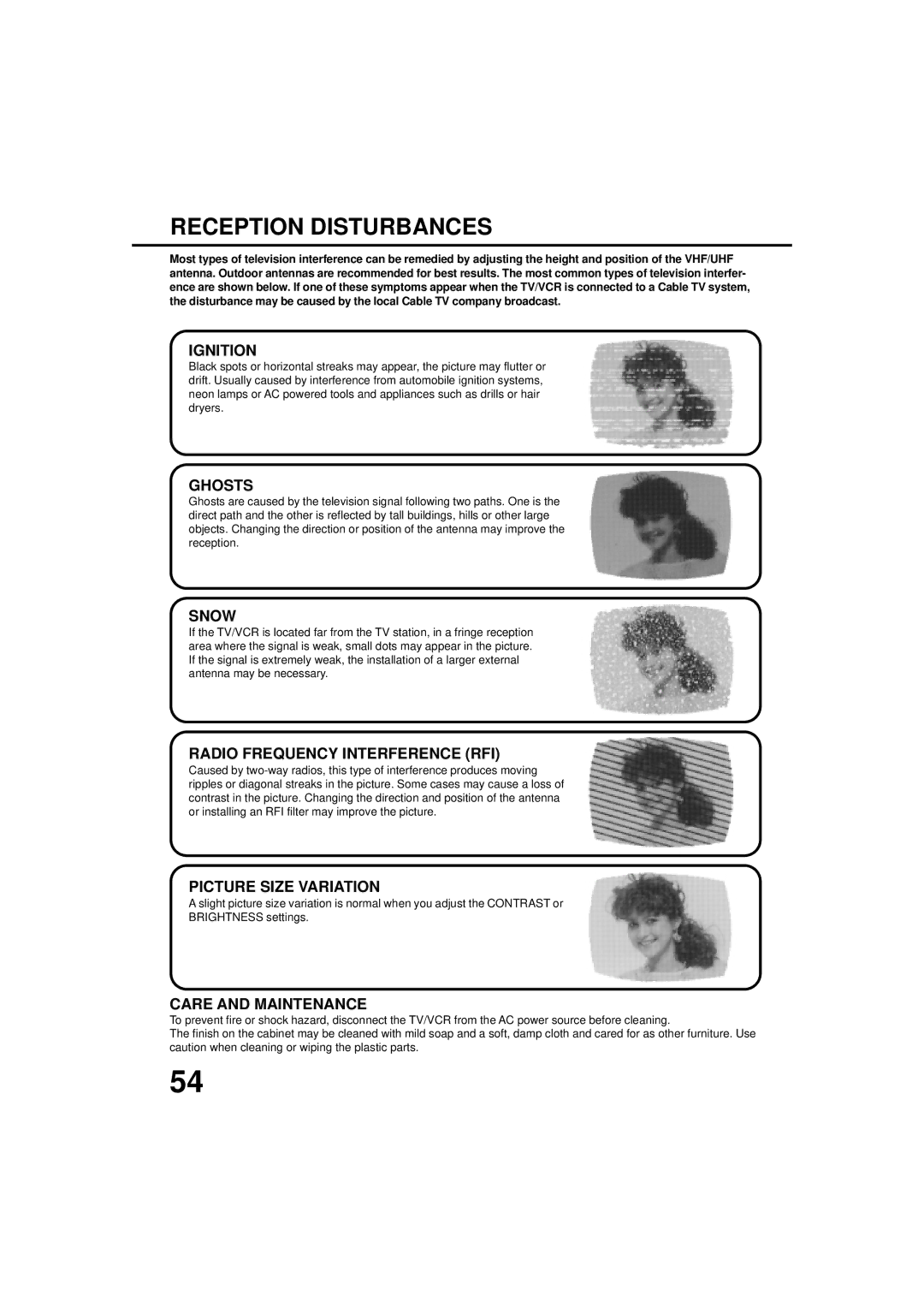 JVC TV-20F243 manual Reception Disturbances 