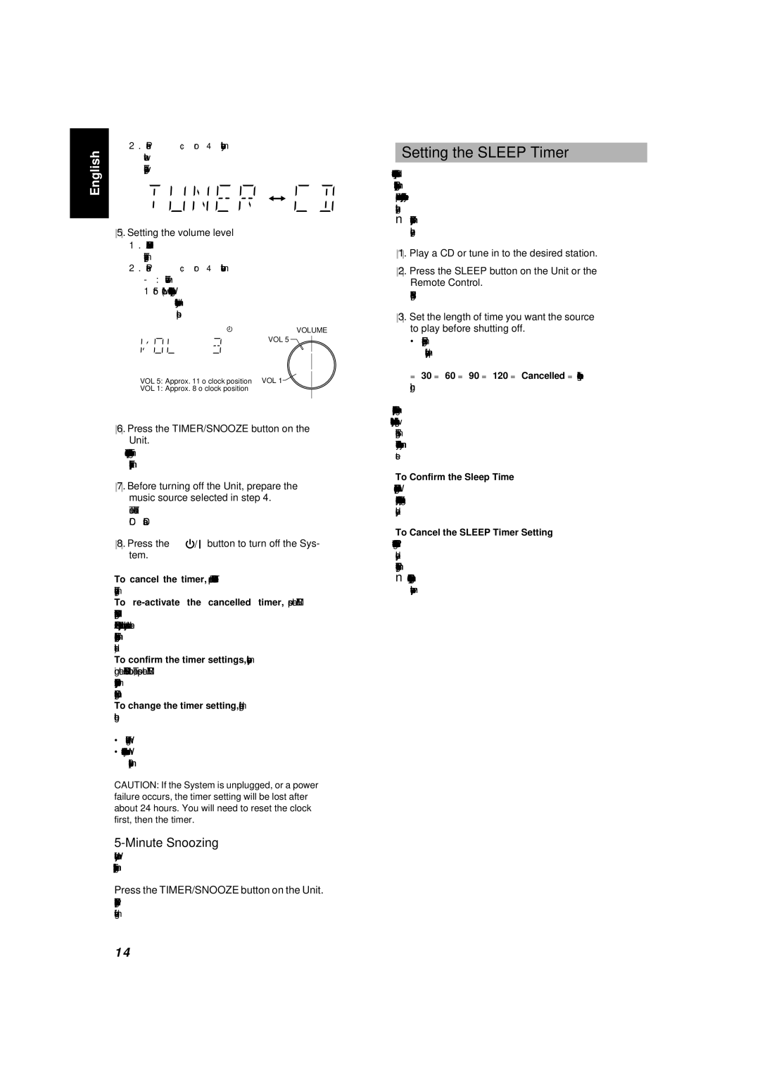 JVC UX-5000 manual Setting the Sleep Timer, Minute Snoozing 