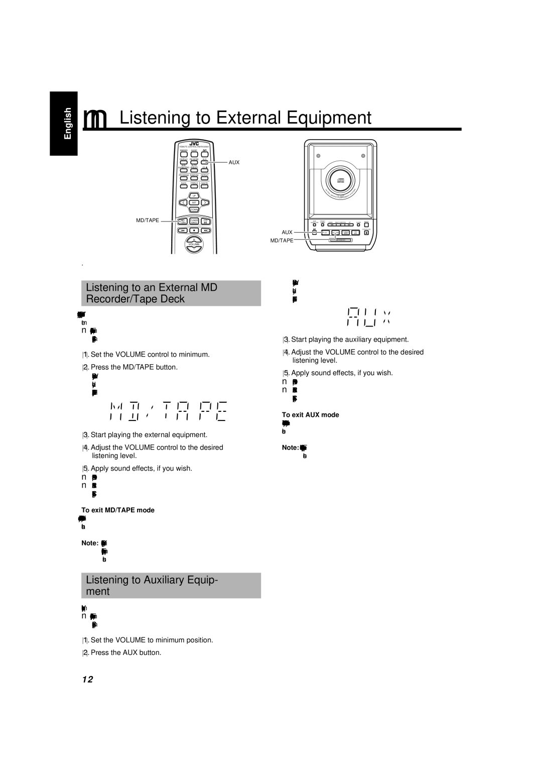 JVC UX-5000 manual Listening to External Equipment, Listening to an External MD Recorder/Tape Deck 