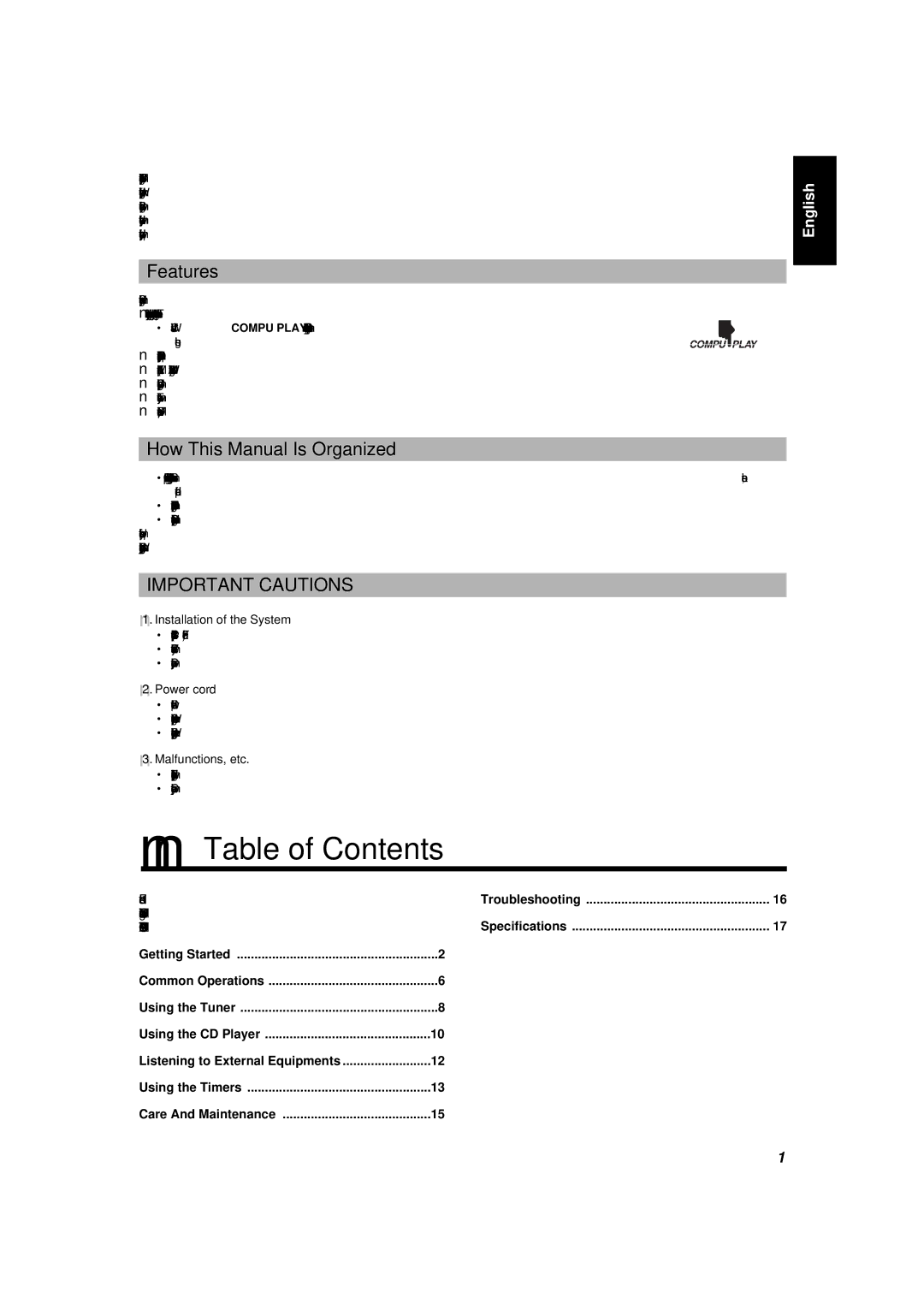 JVC UX-5000 manual Table of Contents 