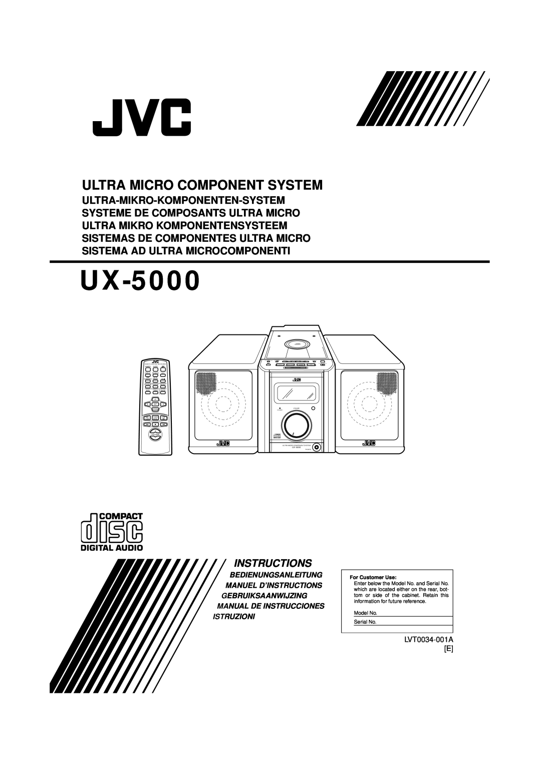 JVC UX-5000 manual Bedienungsanleitung Manuel D’Instructions, Gebruiksaanwijzing Manual De Instrucciones, Istruzioni 
