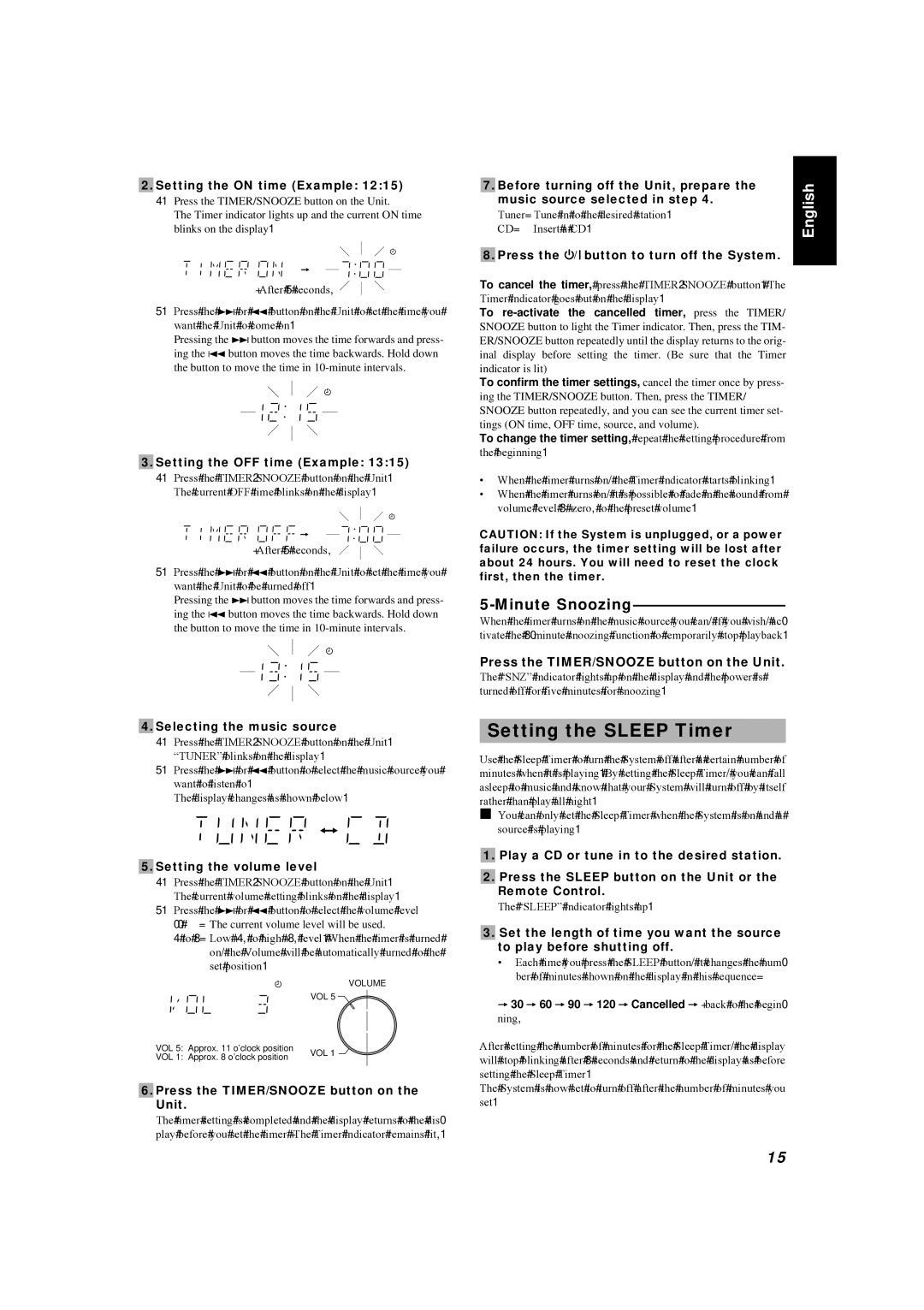 JVC UX-5500R manual Setting the Sleep Timer, Minute Snoozing 