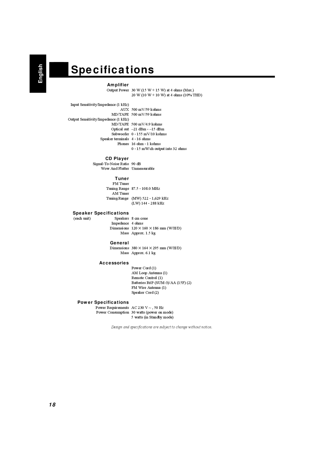 JVC UX-5500R manual Specifications 