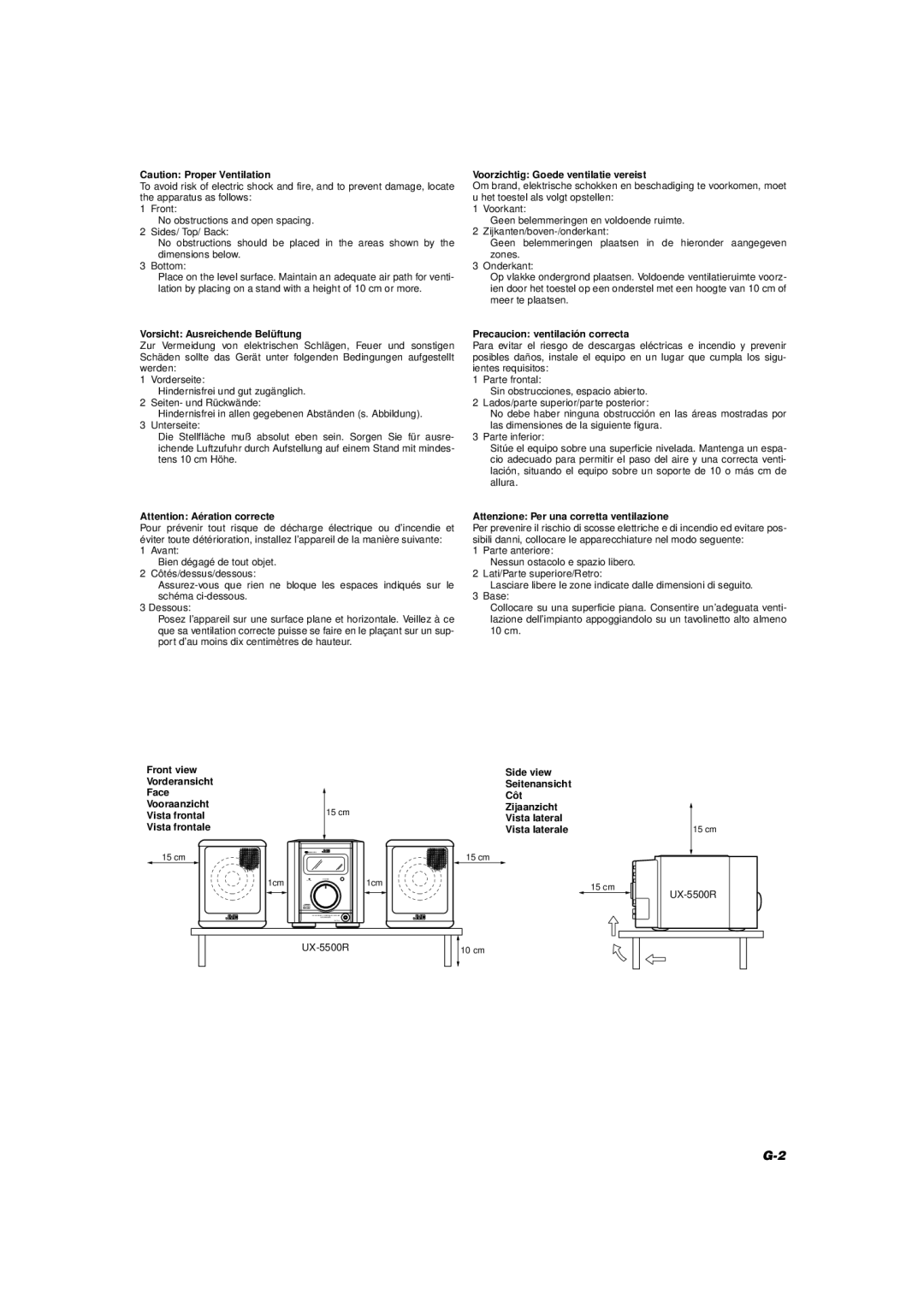 JVC UX-5500R manual Vorsicht Ausreichende Belüftung 