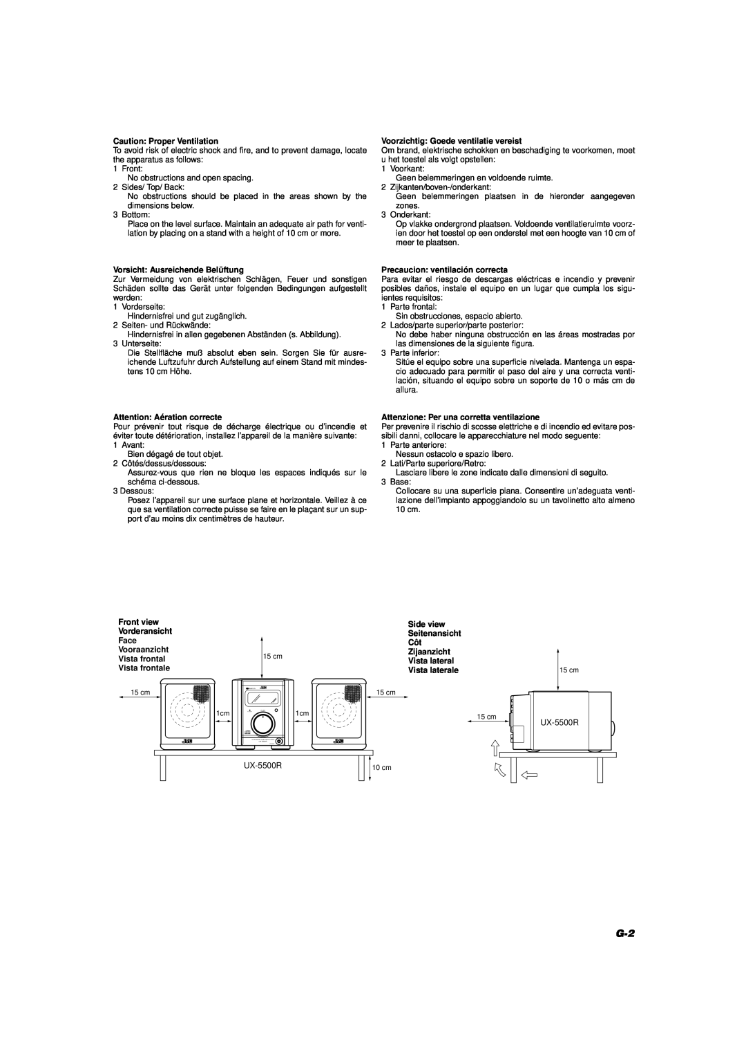 JVC UX-5500R manual Caution Proper Ventilation, Vorsicht Ausreichende Belüftung, Attention Aération correcte 