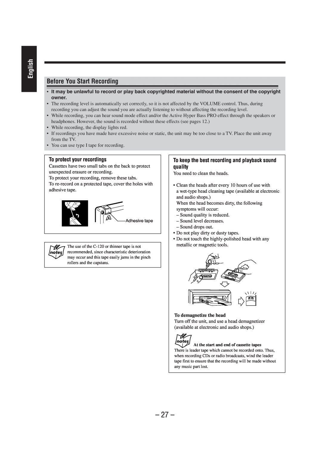 JVC UX-A52 manual Before You Start Recording, To protect your recordings, English 