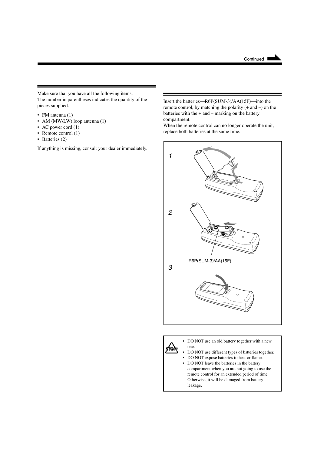 JVC UX-A52R manual Getting Started, Unpacking, Putting the Batteries into the Remote Control 