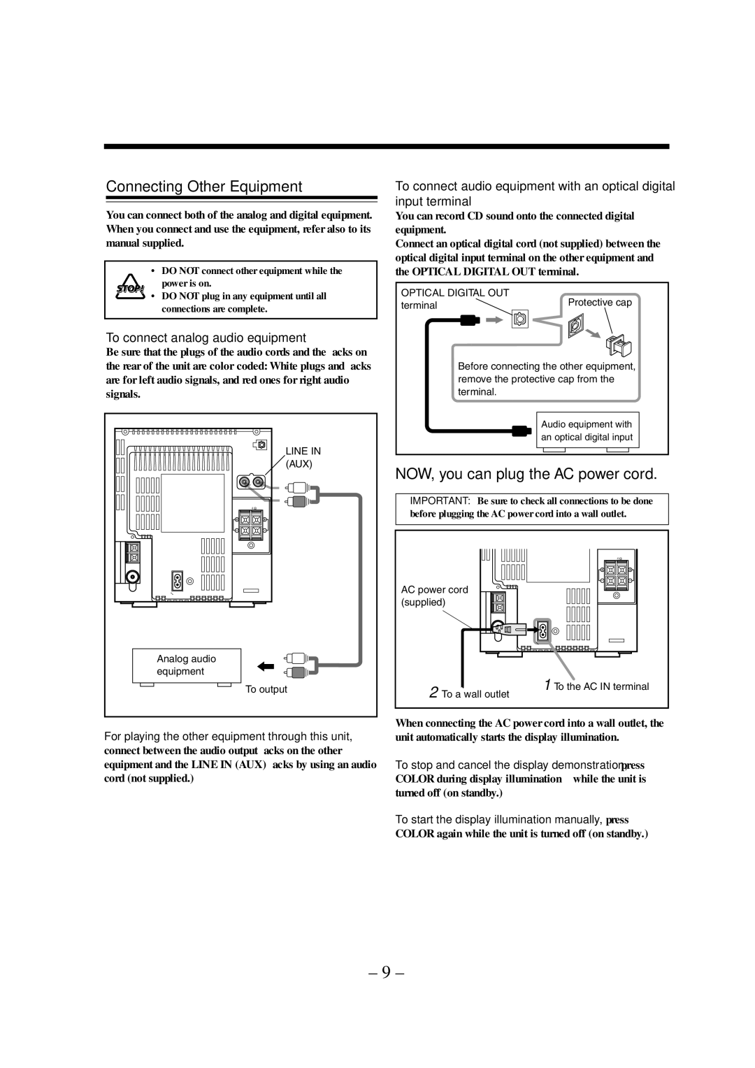 JVC UX-A52R manual Connecting Other Equipment, To connect analog audio equipment 