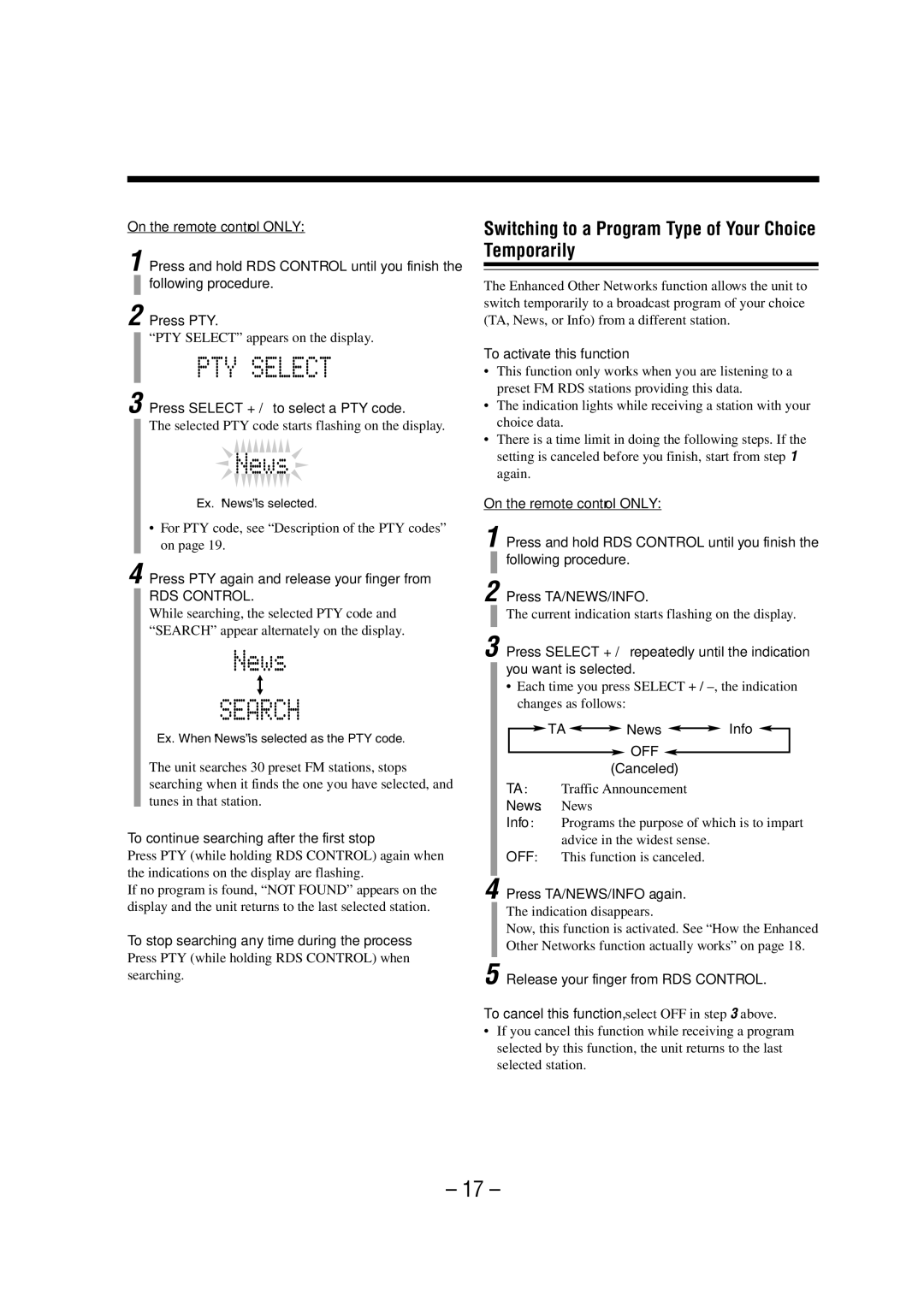 JVC UX-A52R manual Switching to a Program Type of Your Choice Temporarily 