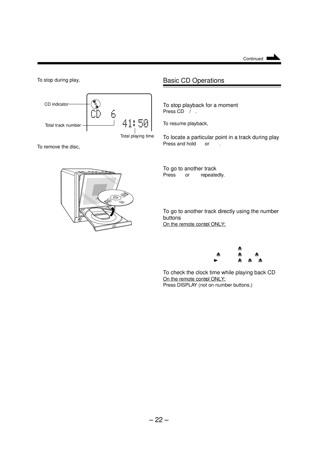 JVC UX-A52R manual Basic CD Operations 