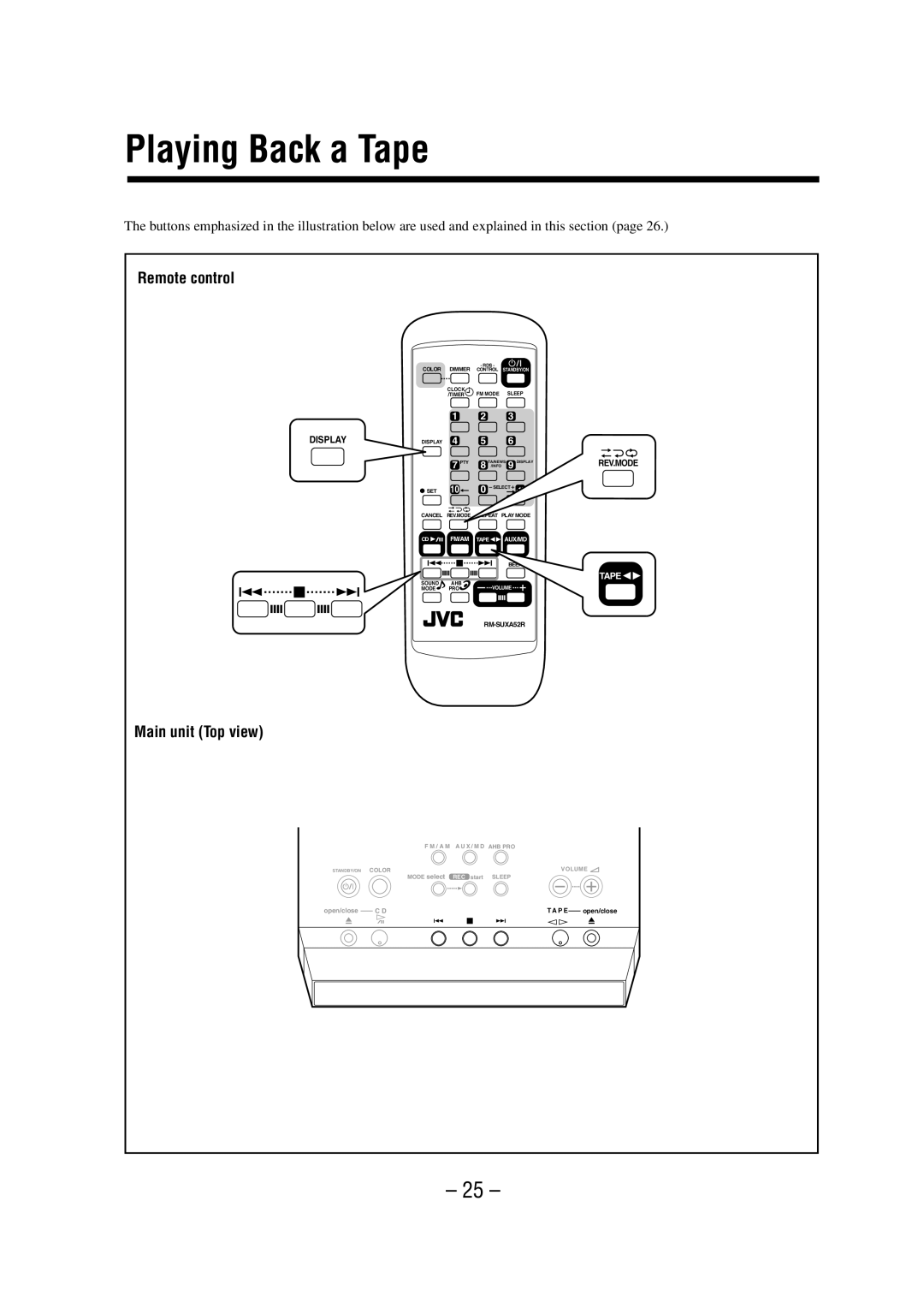 JVC UX-A52R manual Playing Back a Tape, Display 