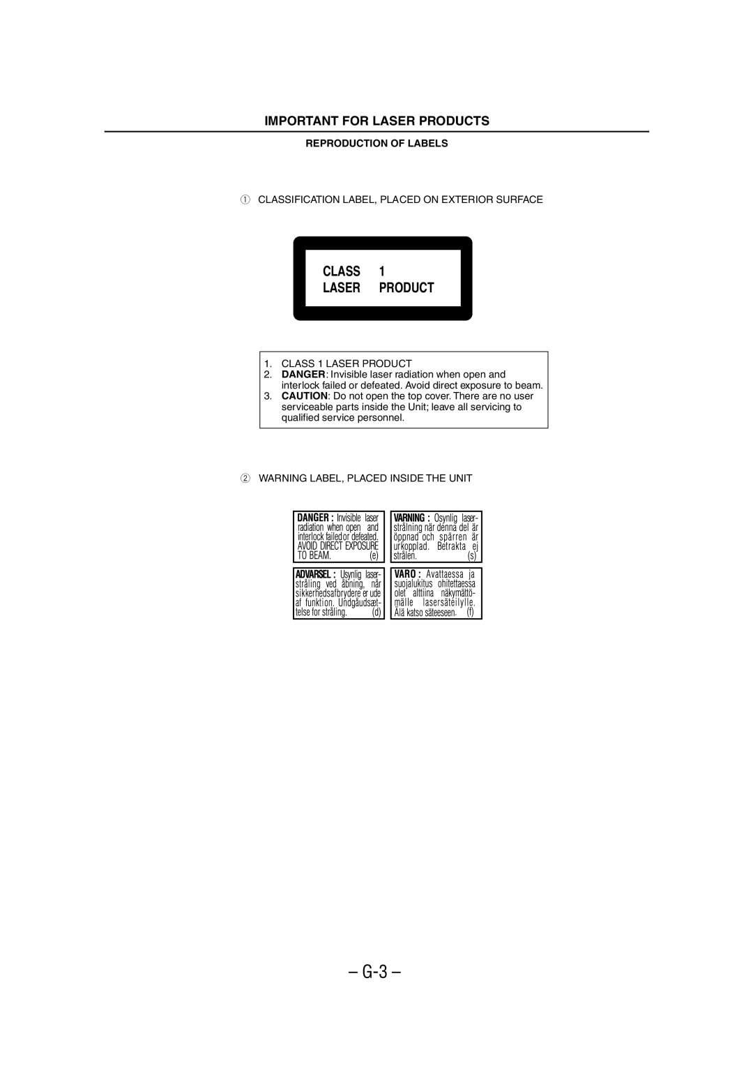 JVC UX-A52R manual Class Laser Product 