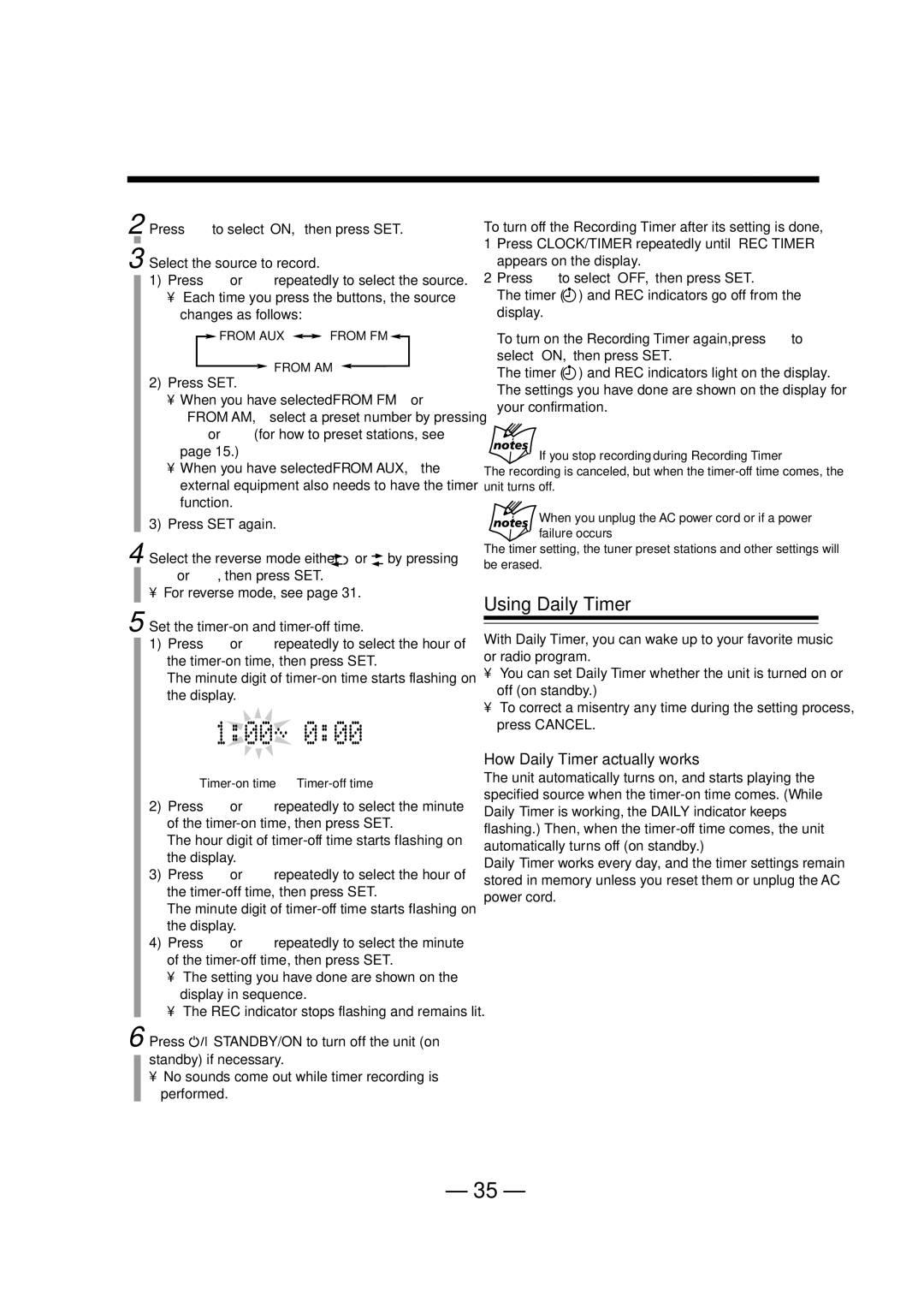 JVC UX-A52R manual Using Daily Timer, How Daily Timer actually works, Press SET When you have selected from FM or 