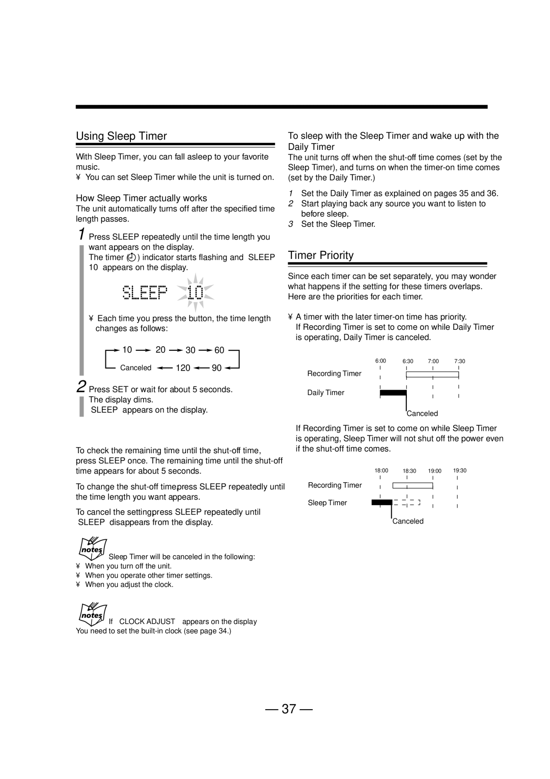 JVC UX-A52R manual Using Sleep Timer, Timer Priority, How Sleep Timer actually works 