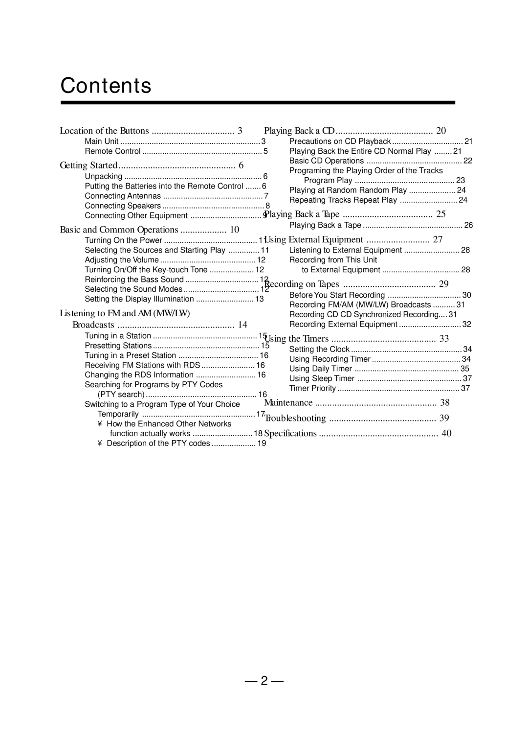 JVC UX-A52R manual Contents 