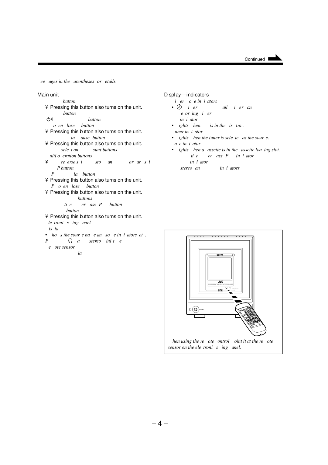 JVC UX-A52R manual Main unit 