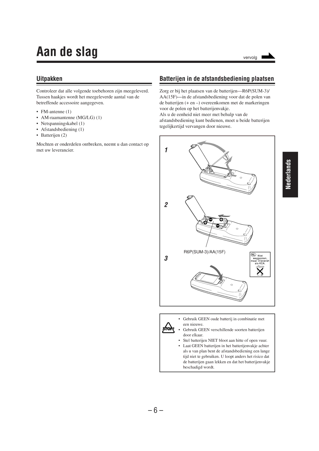 JVC UX-A52R manual Aan de slag, Uitpakken 