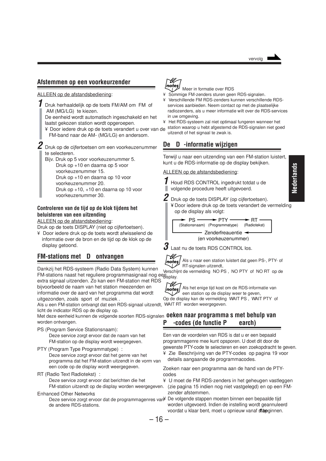 JVC UX-A52R manual Afstemmen op een voorkeurzender, De RDS-informatie wijzigen, FM-stations met RDS ontvangen 