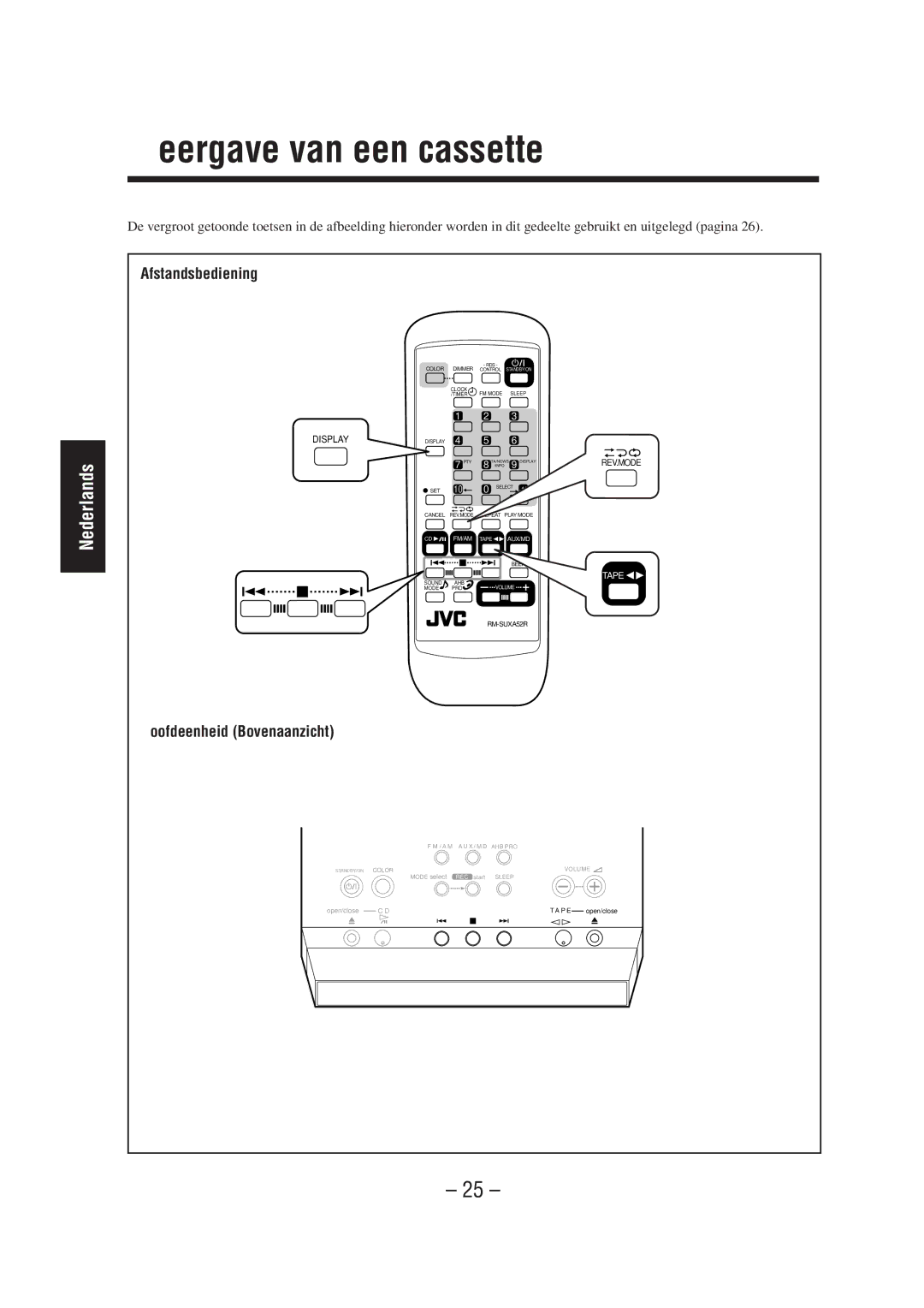 JVC UX-A52R manual Weergave van een cassette, Display 