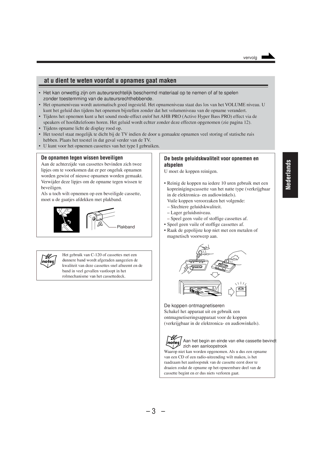 JVC UX-A52R manual Wat u dient te weten voordat u opnames gaat maken, De opnamen tegen wissen beveiligen 