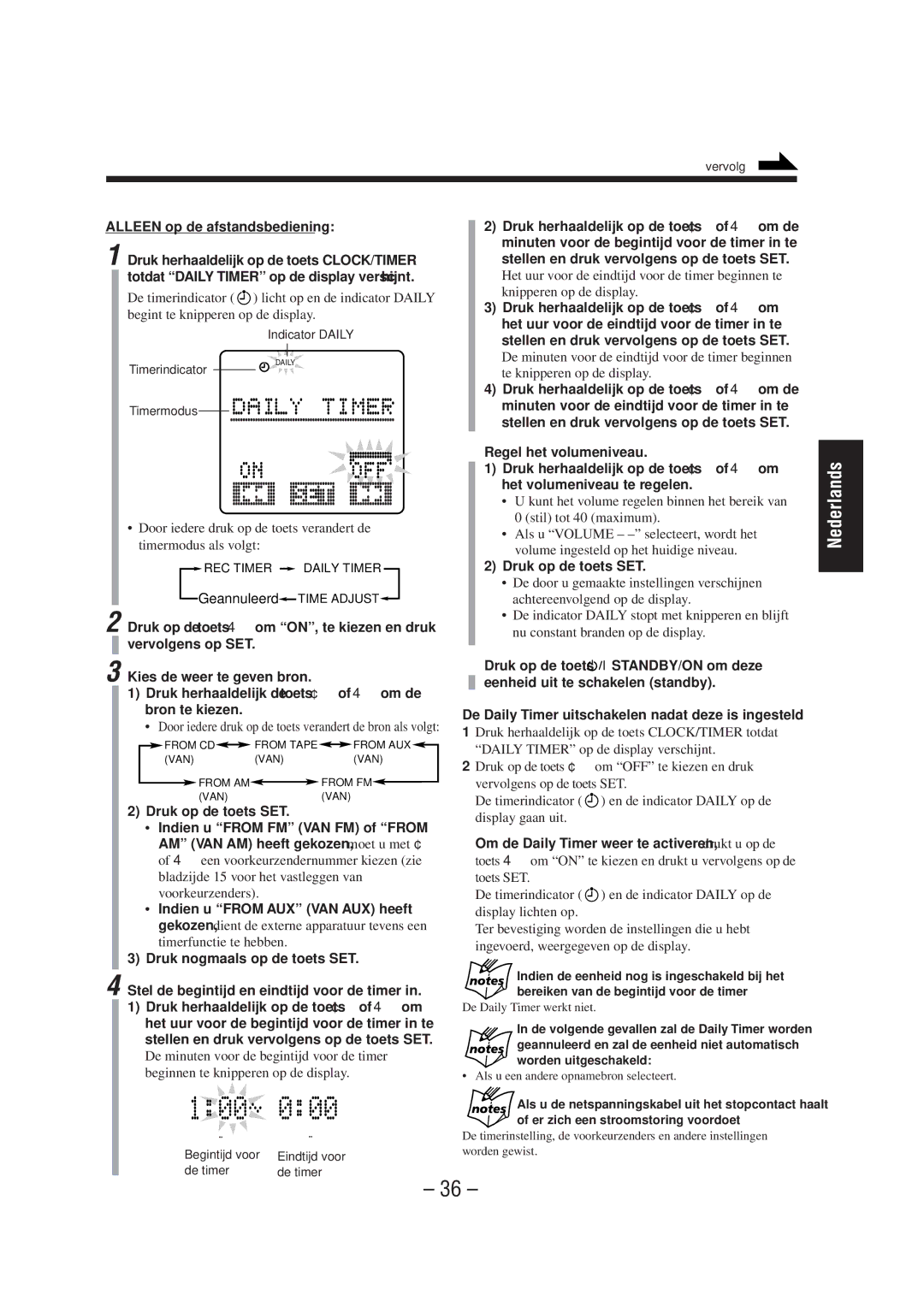 JVC UX-A52R manual Druk herhaaldelijk op de toets ¢ of 4om de, Minuten voor de begintijd voor de timer in te 