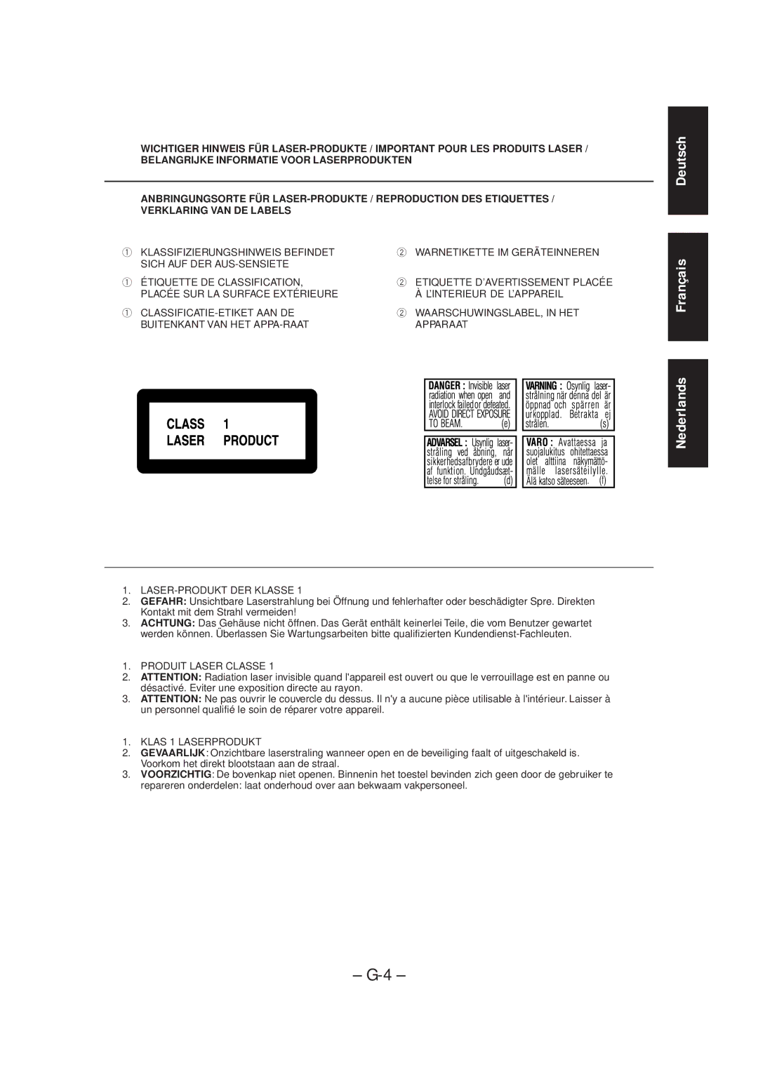 JVC UX-A52R manual LASER-PRODUKT DER Klasse 