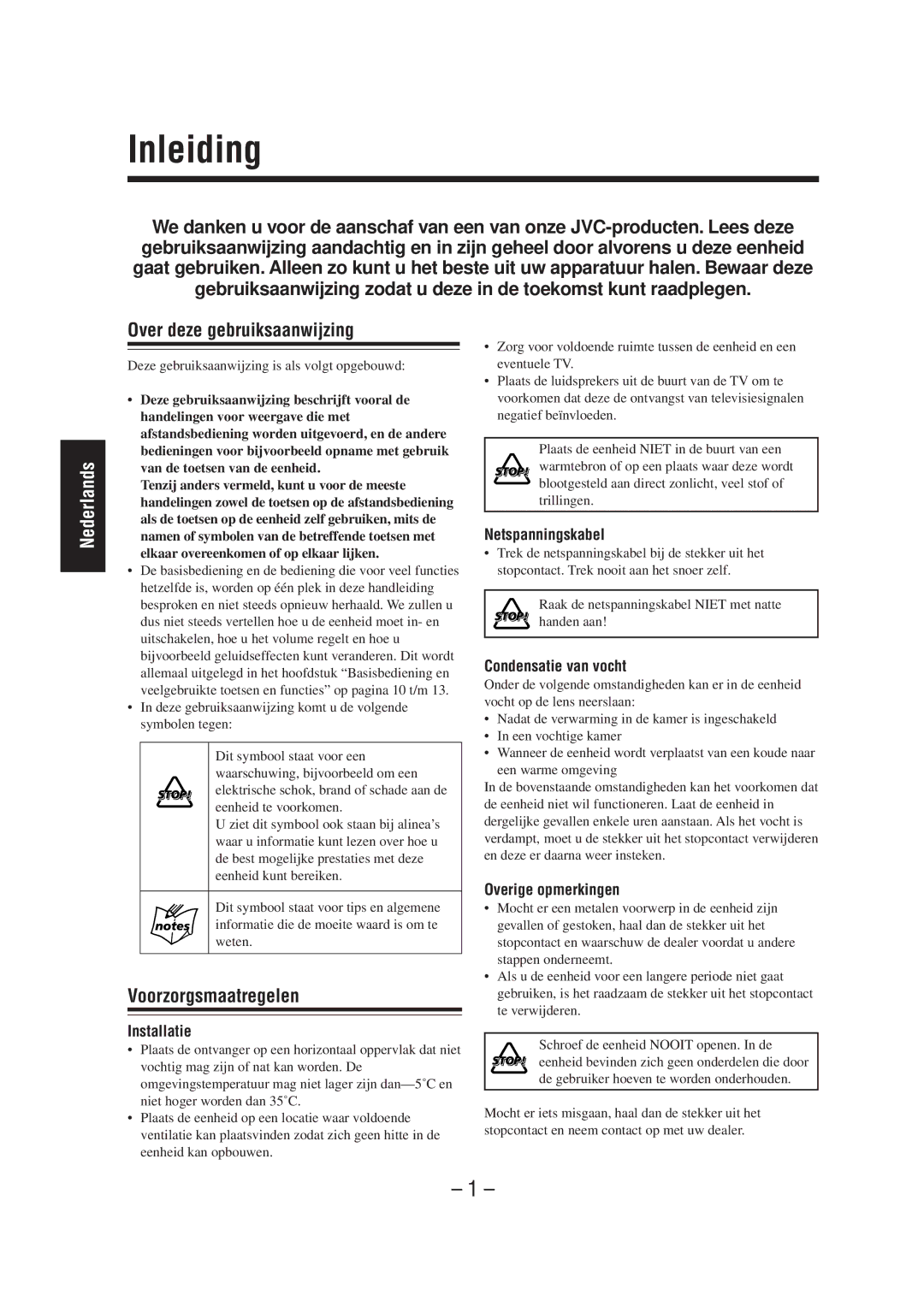 JVC UX-A52R manual Inleiding, Over deze gebruiksaanwijzing, Voorzorgsmaatregelen 