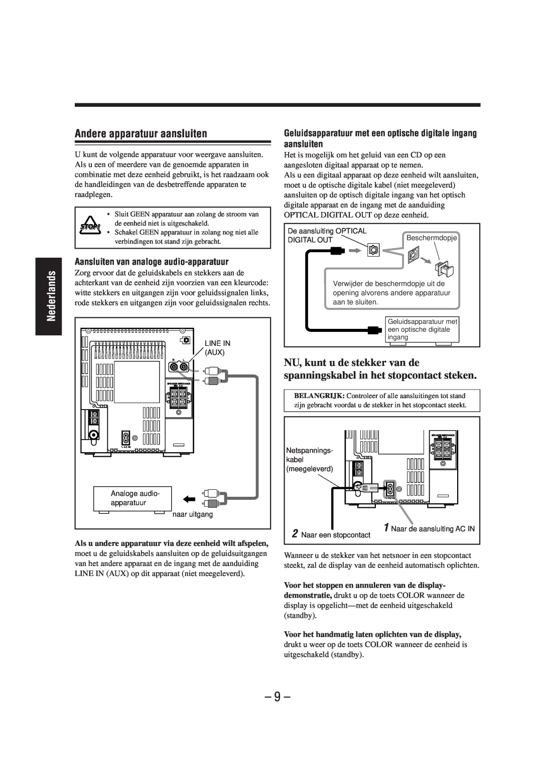 JVC UX-A52R manual Andere apparatuur aansluiten, Aansluiten van analoge audio-apparatuur, Nederlands 