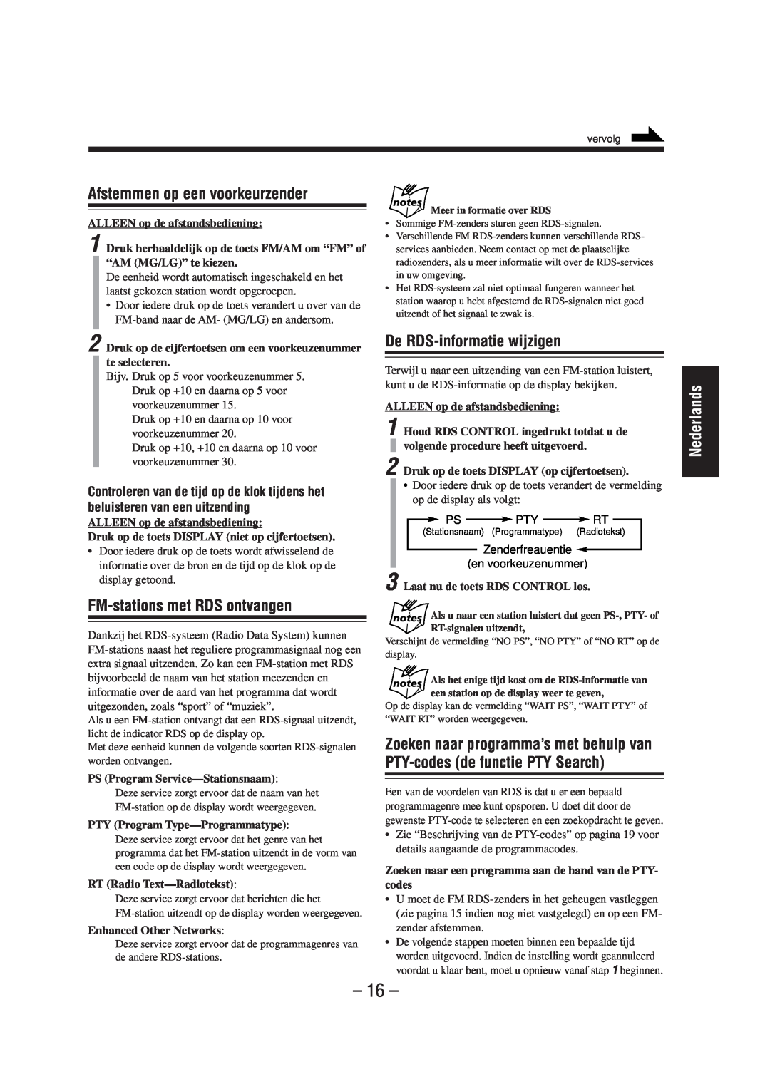 JVC UX-A52R manual Afstemmen op een voorkeurzender, De RDS-informatiewijzigen, FM-stationsmet RDS ontvangen, Nederlands 