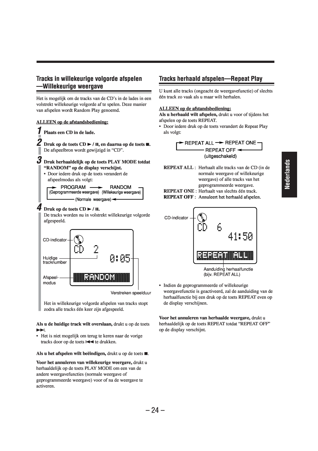 JVC UX-A52R manual Tracks herhaald afspelen-RepeatPlay, Nederlands 