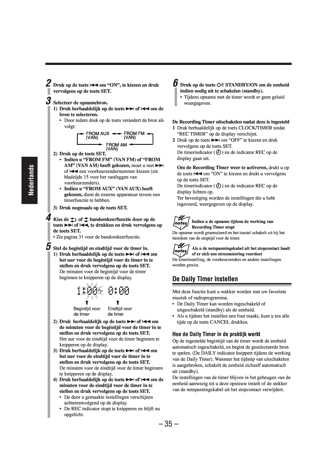 JVC UX-A52R manual De Daily Timer instellen, Hoe de Daily Timer in de praktijk werkt, Nederlands 