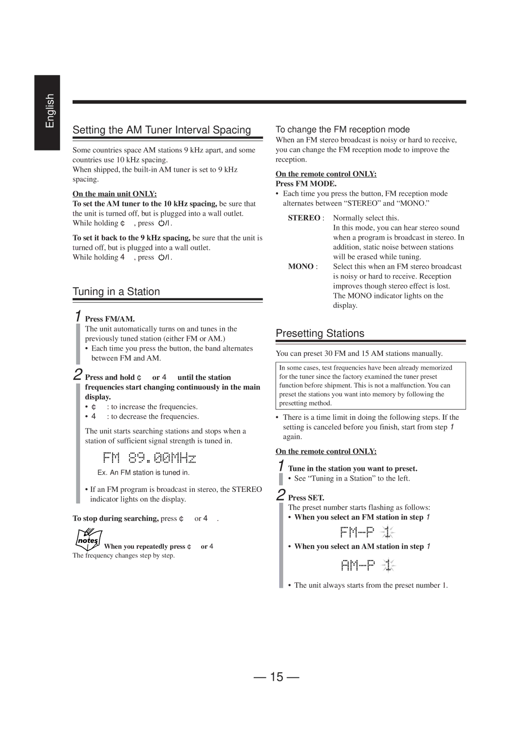 JVC UX-A70MD manual Setting the AM Tuner Interval Spacing, Tuning in a Station, Presetting Stations 