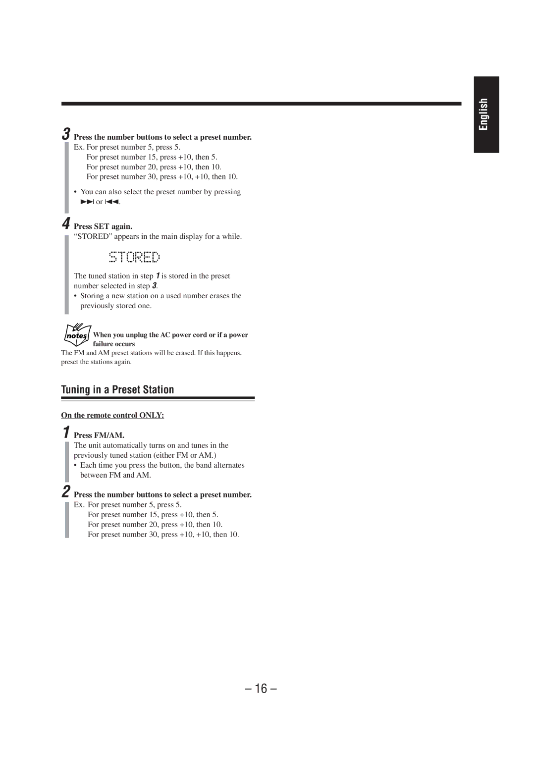 JVC UX-A70MD manual Tuning in a Preset Station, Press the number buttons to select a preset number, Press SET again 