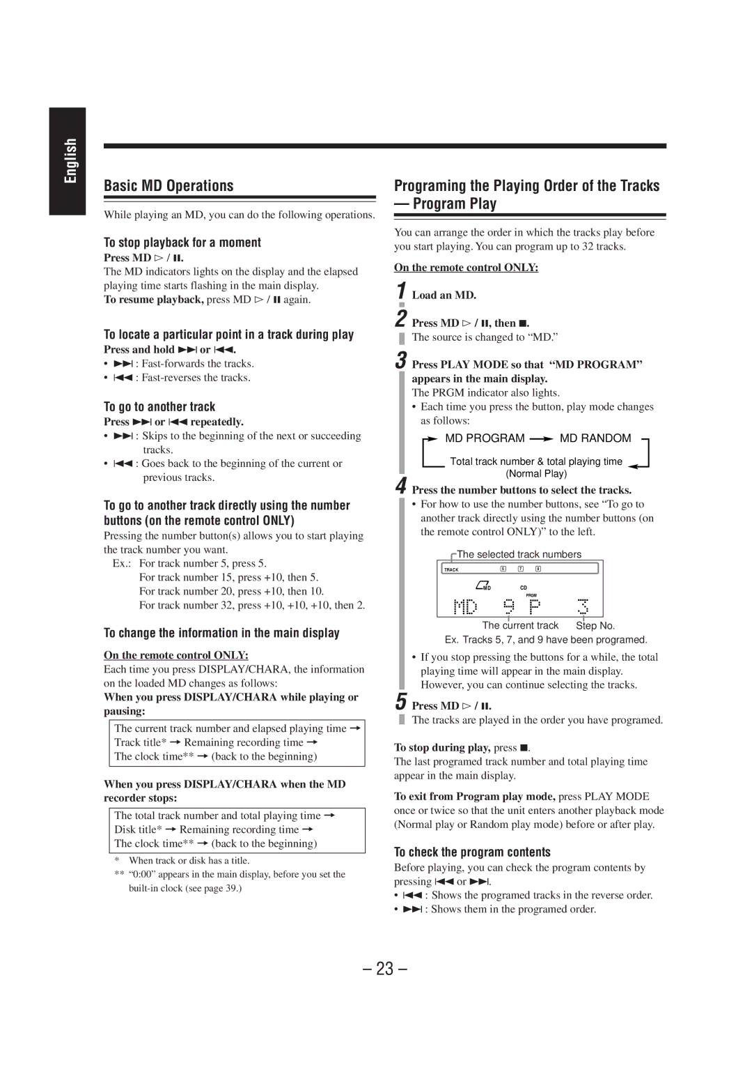 JVC UX-A70MD manual Basic MD Operations, To change the information in the main display 