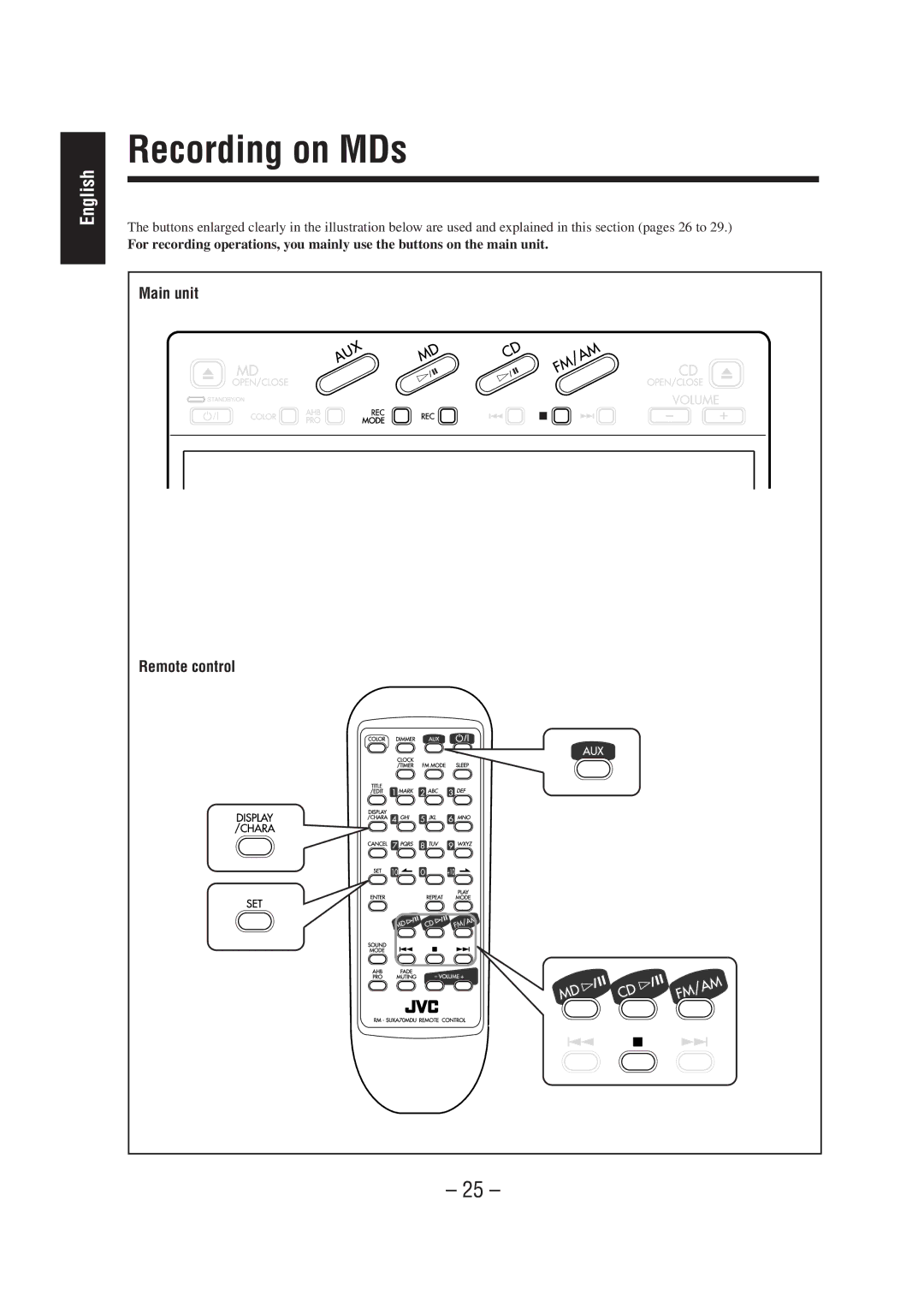 JVC UX-A70MD manual Recording on MDs, Main unit 