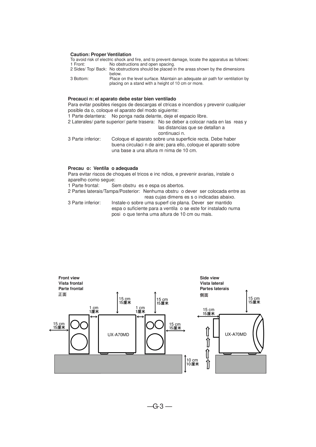 JVC UX-A70MD manual Precaución el aparato debe estar bien ventilado 