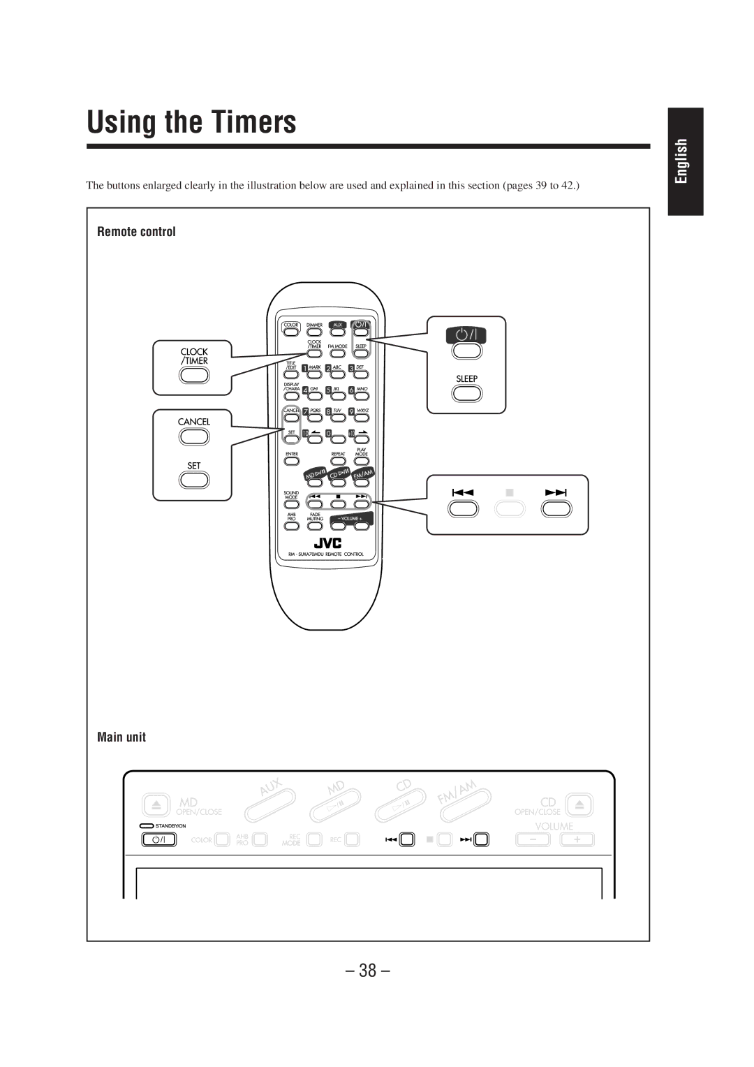 JVC UX-A70MD manual Using the Timers, Remote control 