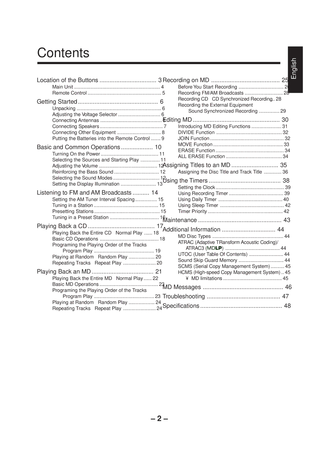 JVC UX-A70MD manual Contents 