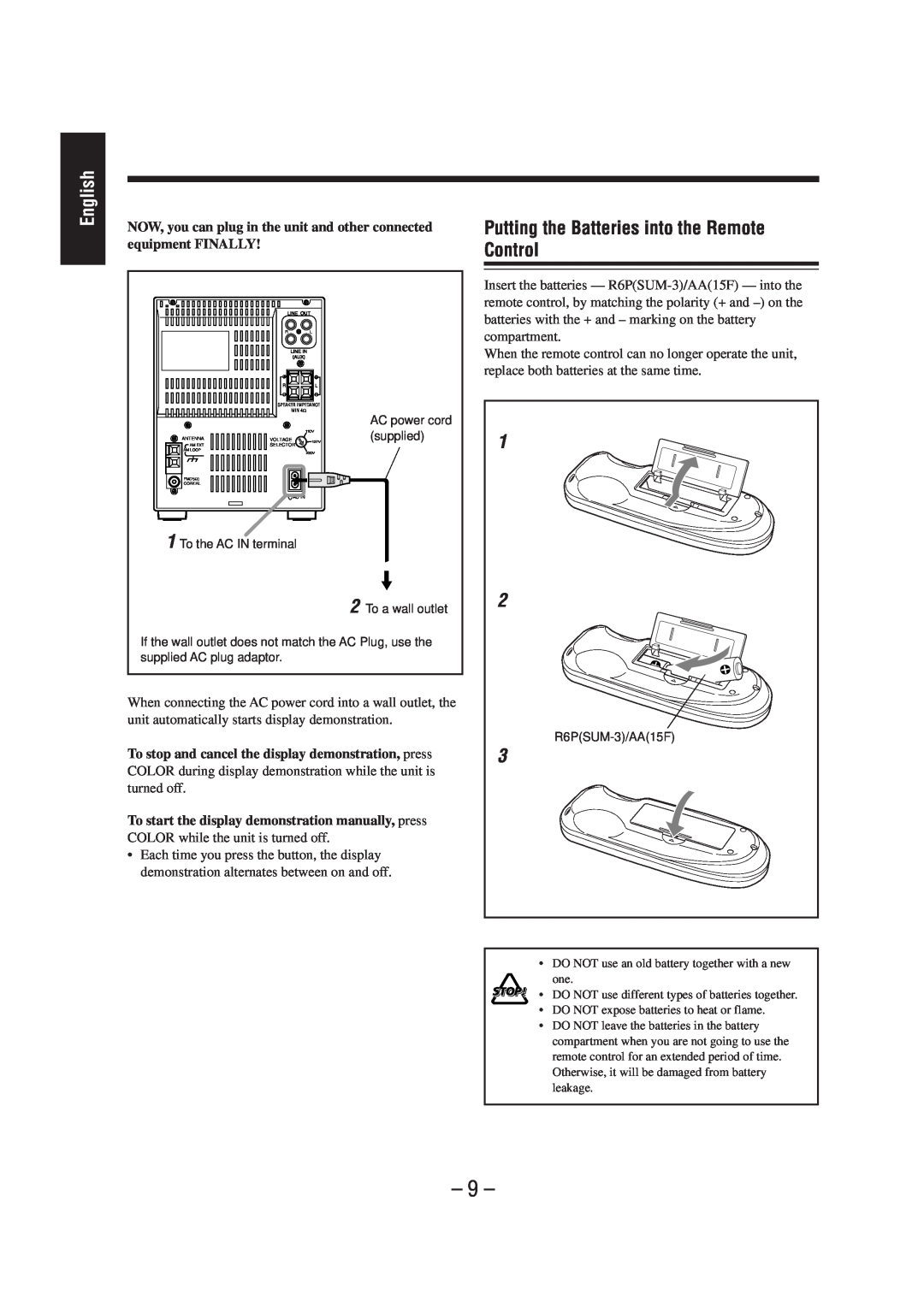JVC UX-A70MD manual Putting the Batteries into the Remote Control, English 