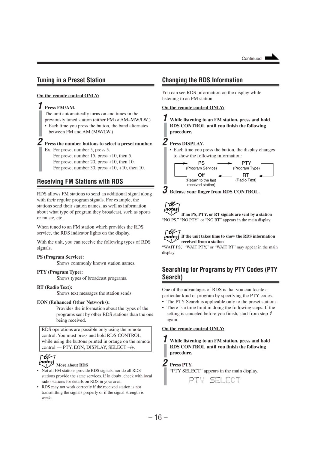 JVC UX-A70MDR manual Tuning in a Preset Station, Receiving FM Stations with RDS, Changing the RDS Information 