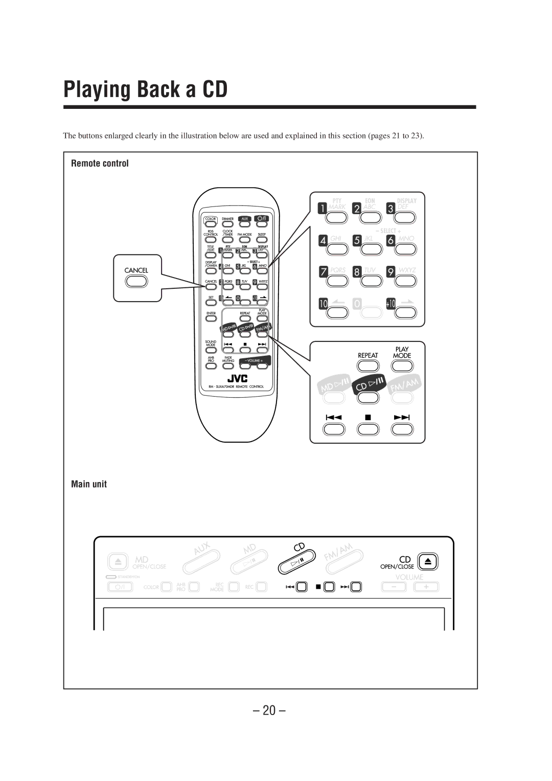 JVC UX-A70MDR manual Playing Back a CD, Remote control 