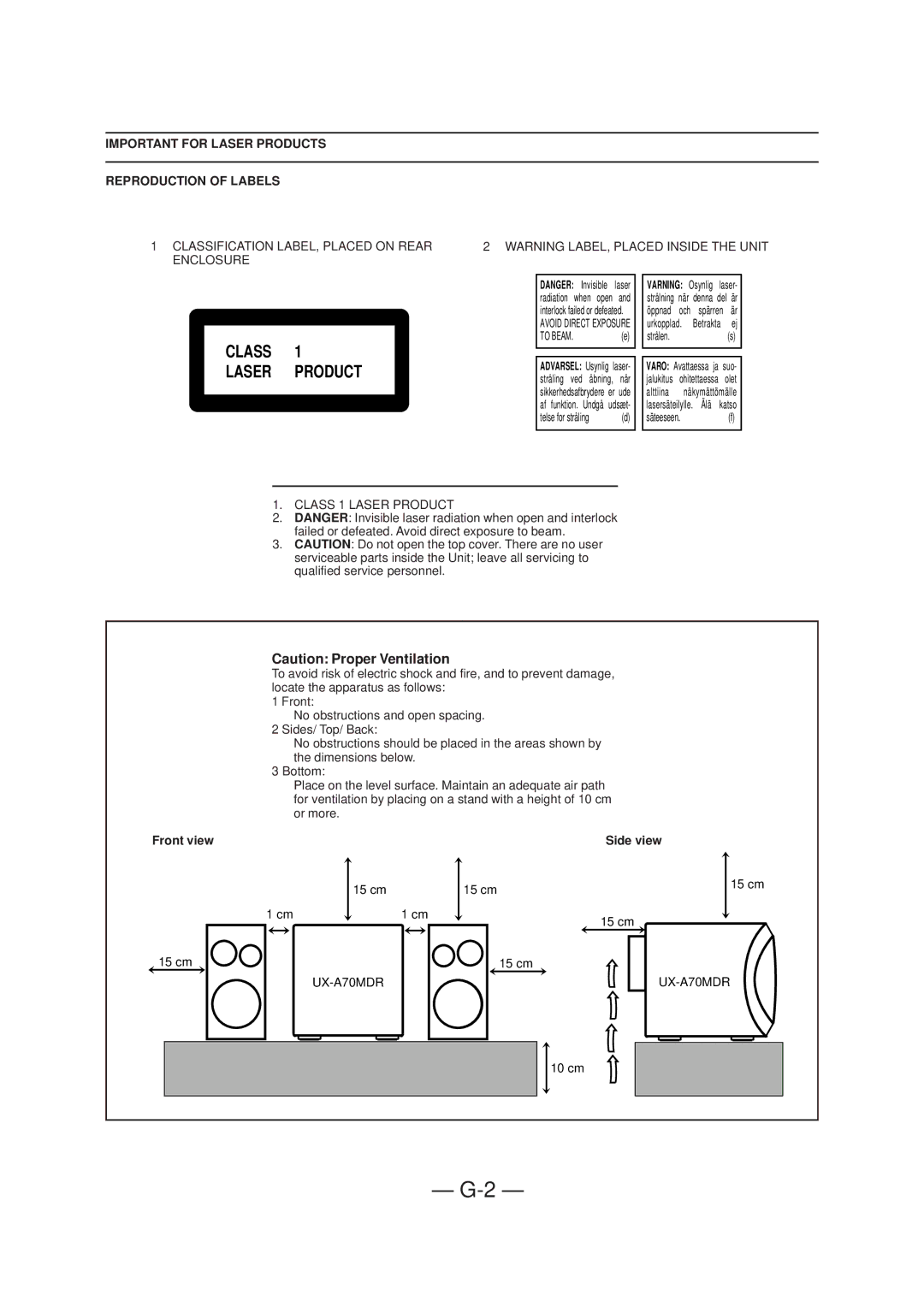 JVC UX-A70MDR manual Class Laser Product 