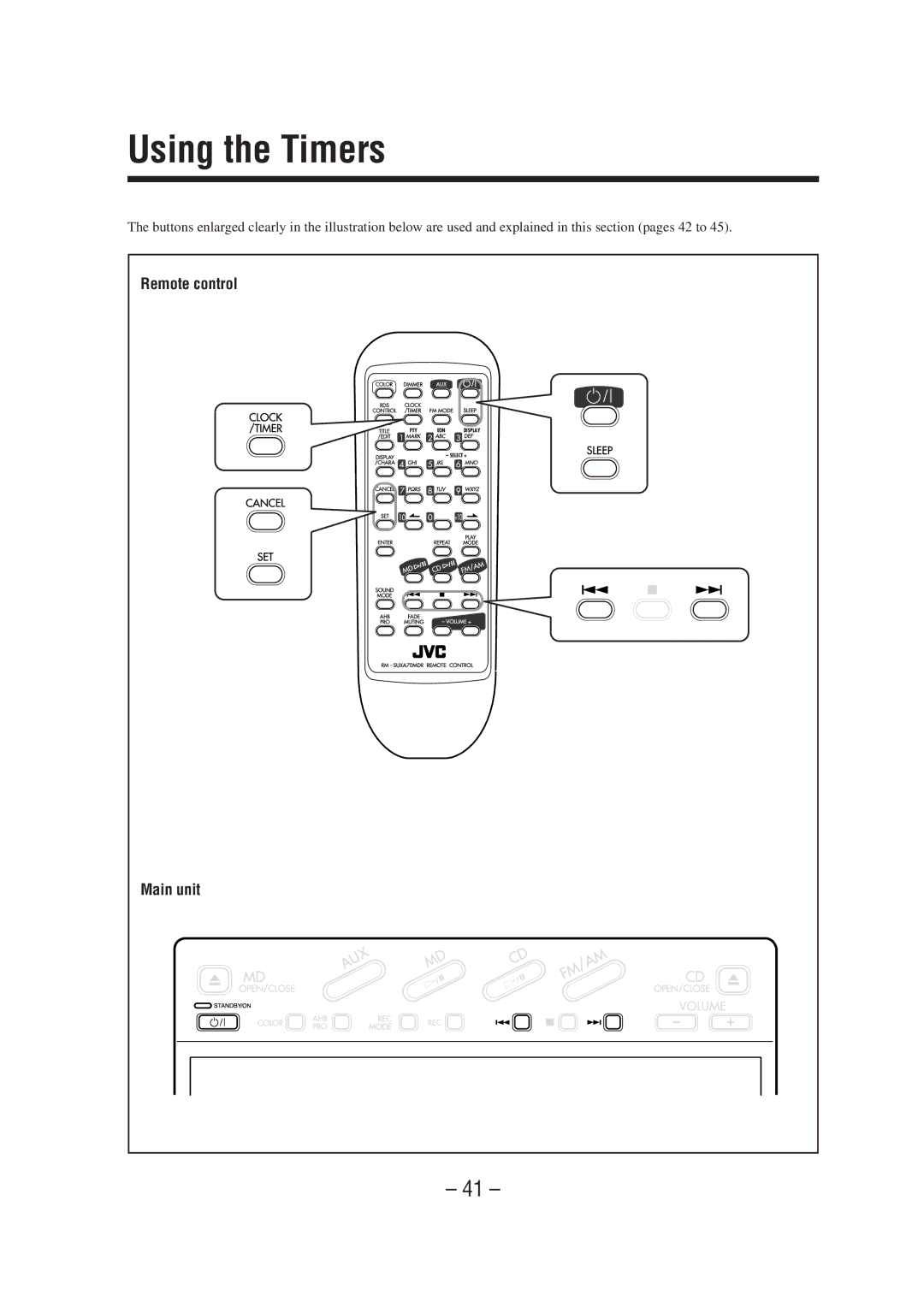 JVC UX-A70MDR manual Using the Timers, Remote control 