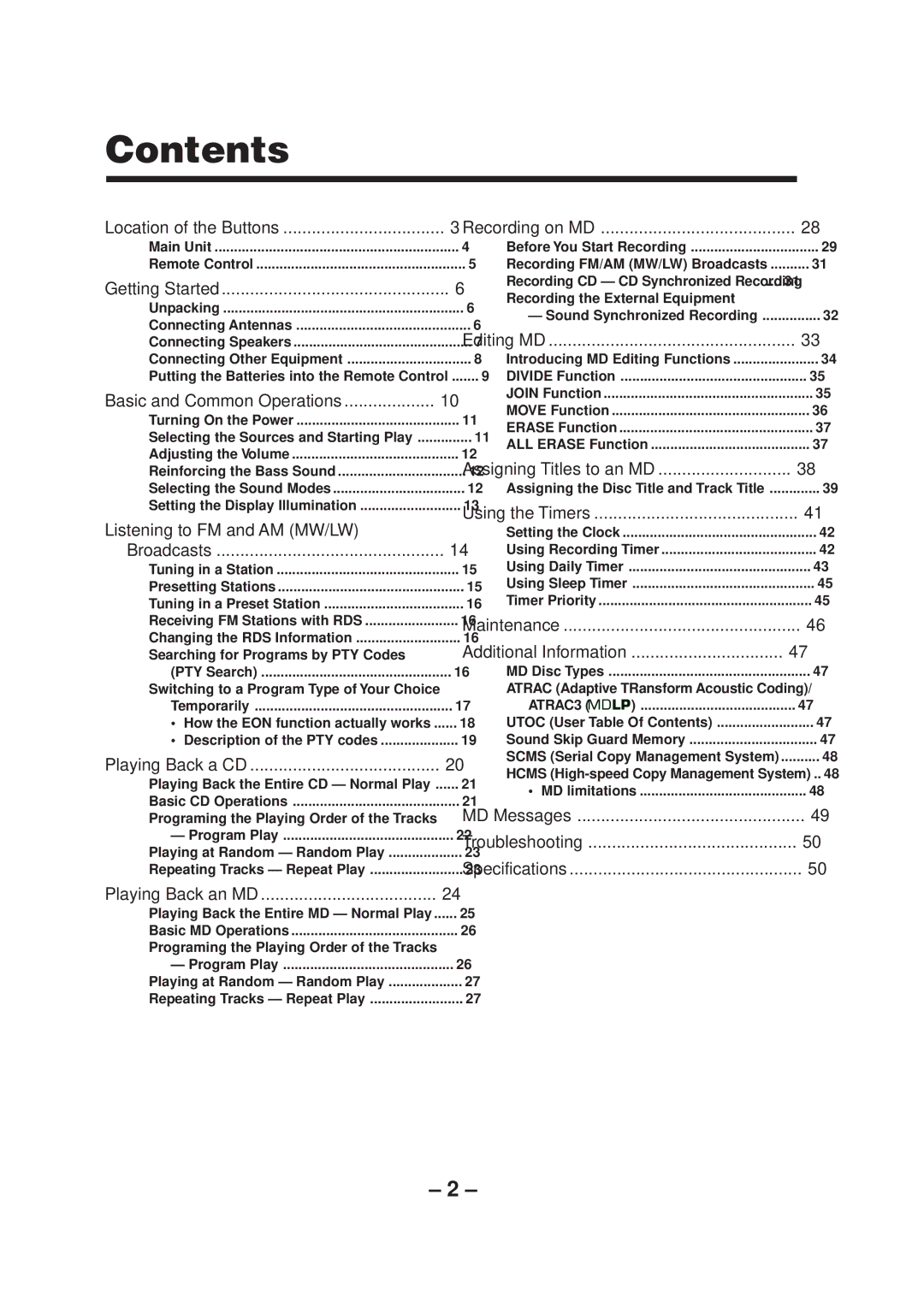 JVC UX-A70MDR manual Contents 