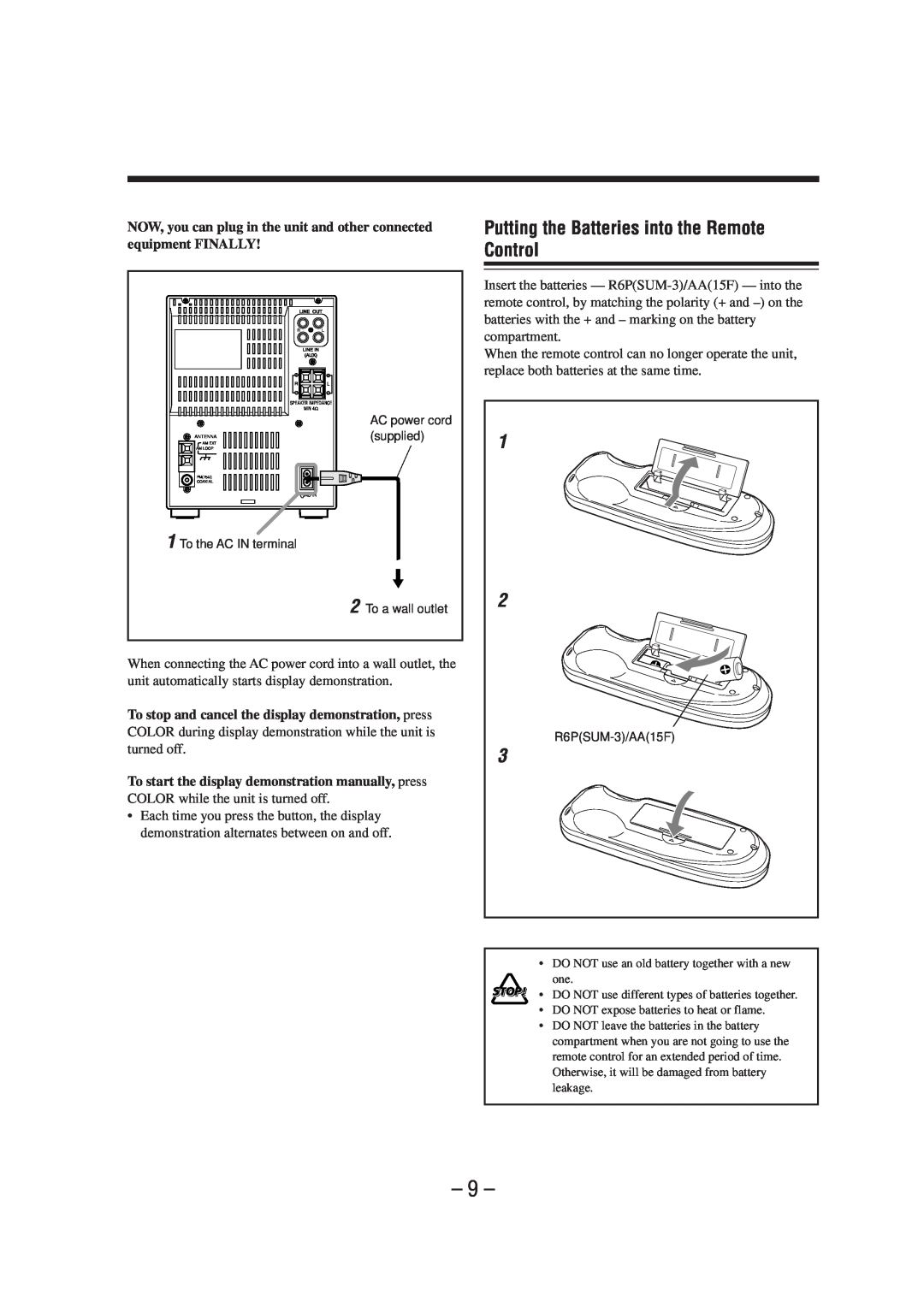 JVC UX-A70MDR manual Putting the Batteries into the Remote Control 