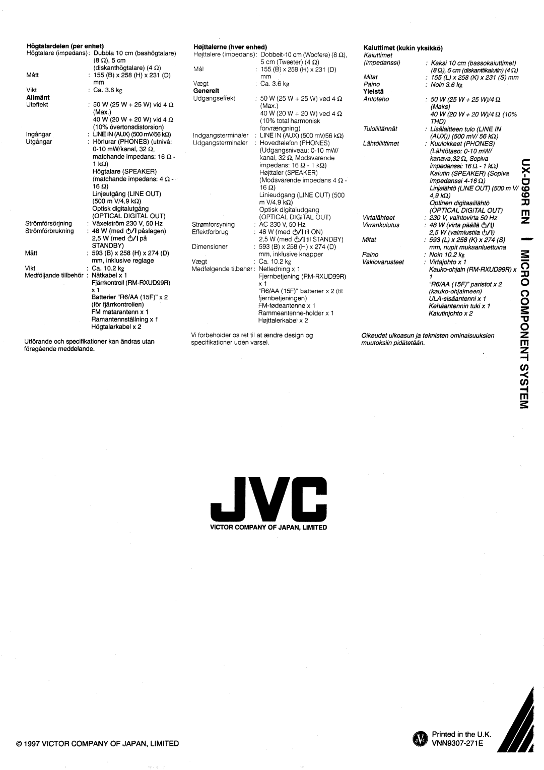 JVC UX-D99R EN manual 