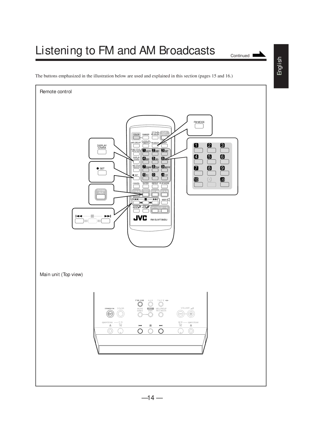 JVC UX-F72MD, UX-F70MD manual Listening to FM and AM Broadcasts, Remote control 