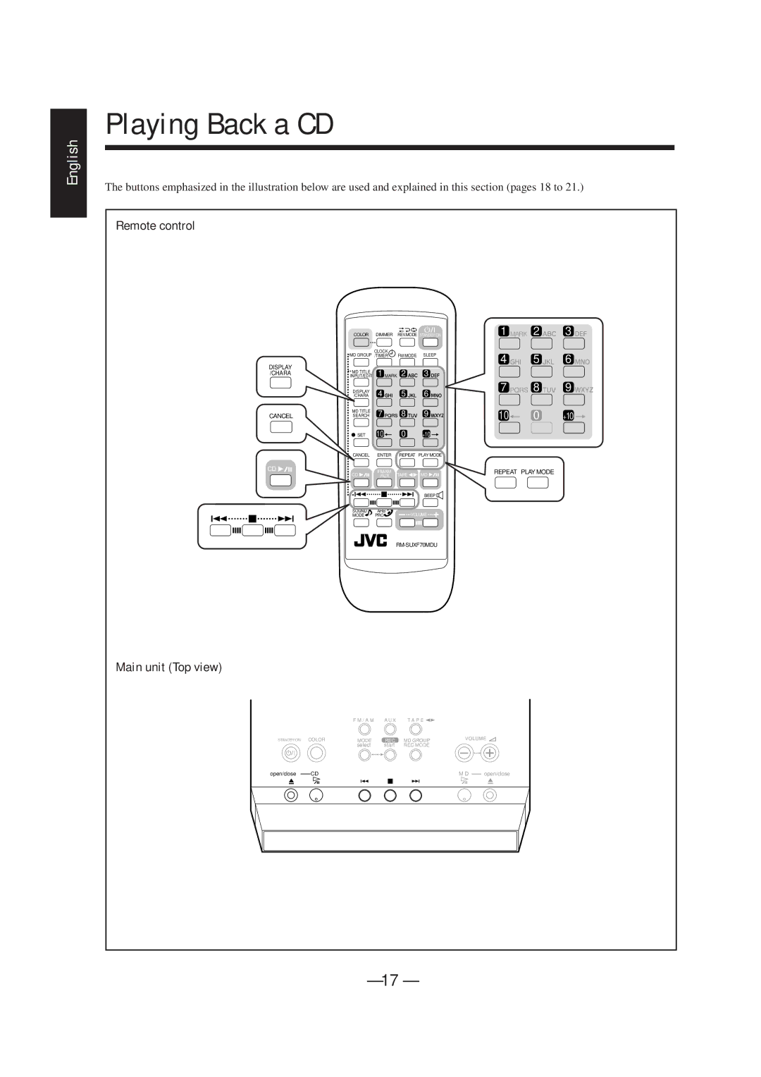 JVC UX-F70MD, UX-F72MD manual Playing Back a CD, Mark 