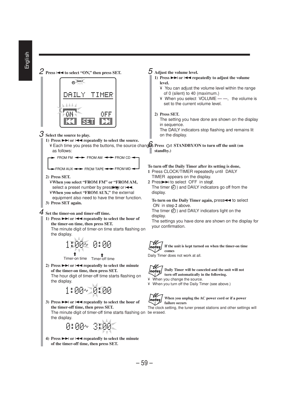 JVC UX-F70MD, UX-F72MD manual If the unit is kept turned on when the timer-on time comes, Daily Timer does not work at all 