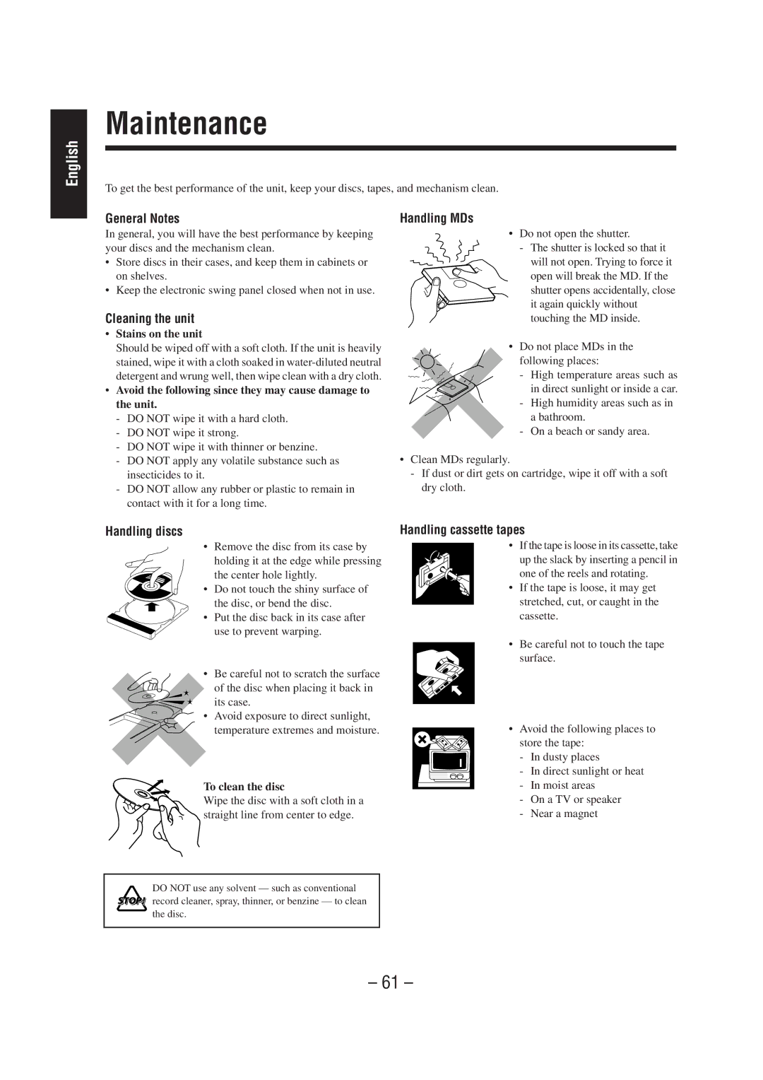 JVC UX-F70MD, UX-F72MD manual Maintenance 